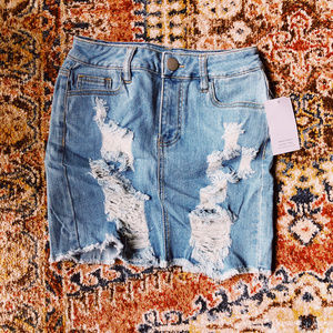 Love, Fire Distressed Denim Skirt